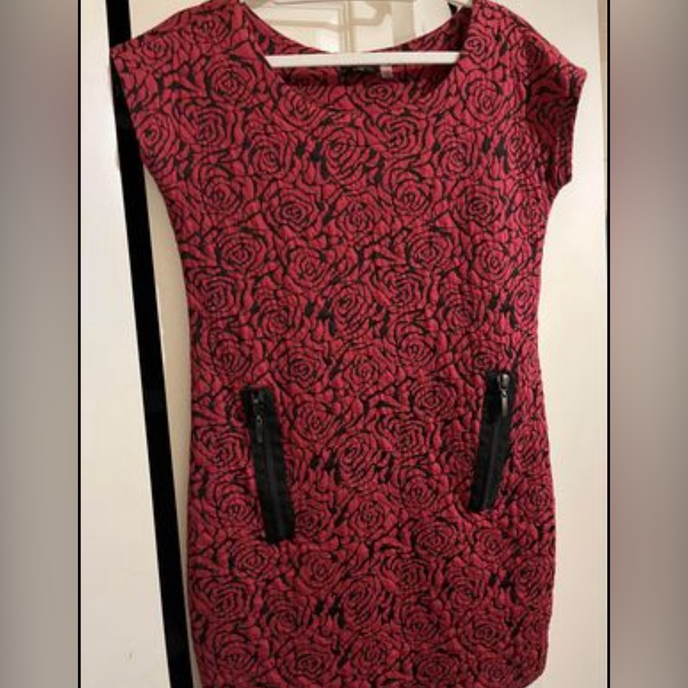 Dex Red and Black Floral Mini Dress